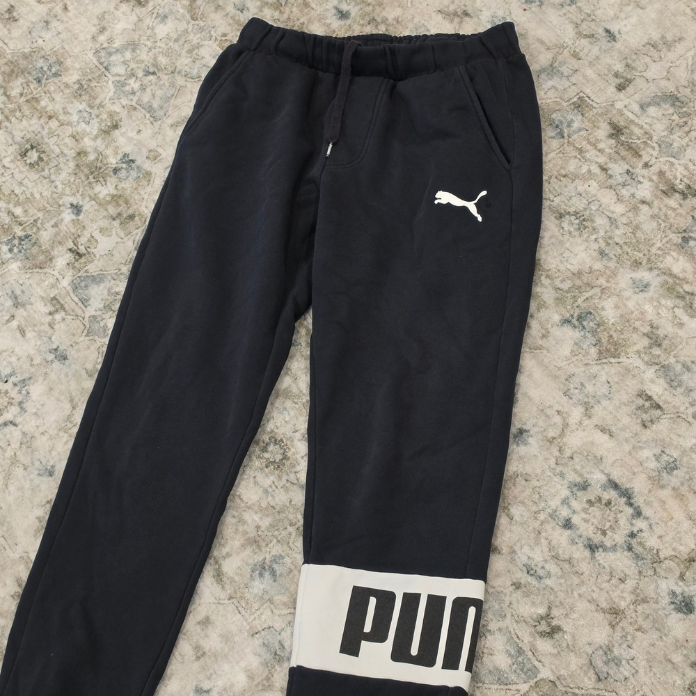 Puma Mens Joggers Black White Graphic Logo Sweatpants Size Medium M